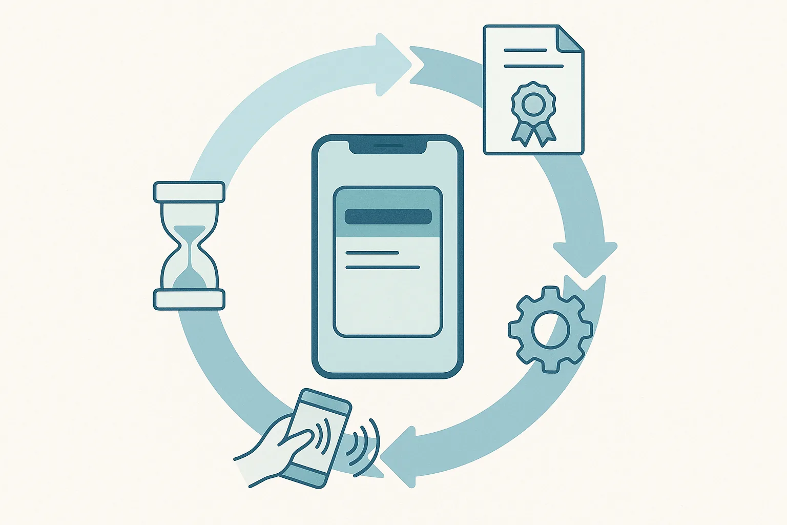 Circular diagram showing the boarding pass lifecycle from issuance through day-of updates and active use to graceful expiration.