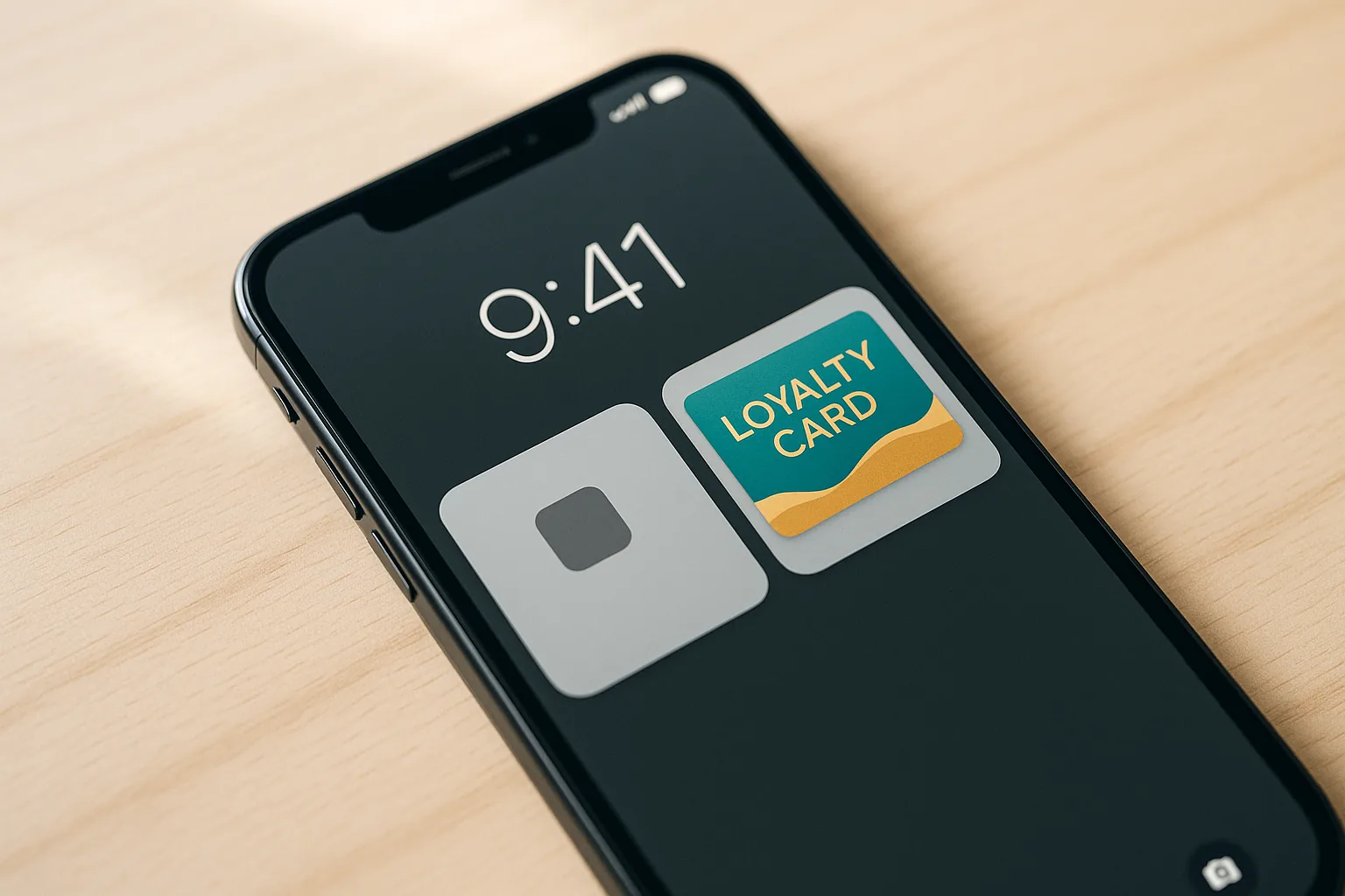 iPhone lock screen comparing a generic app push notification with a branded Apple Wallet pass notification showing a colorful loyalty card thumbnail