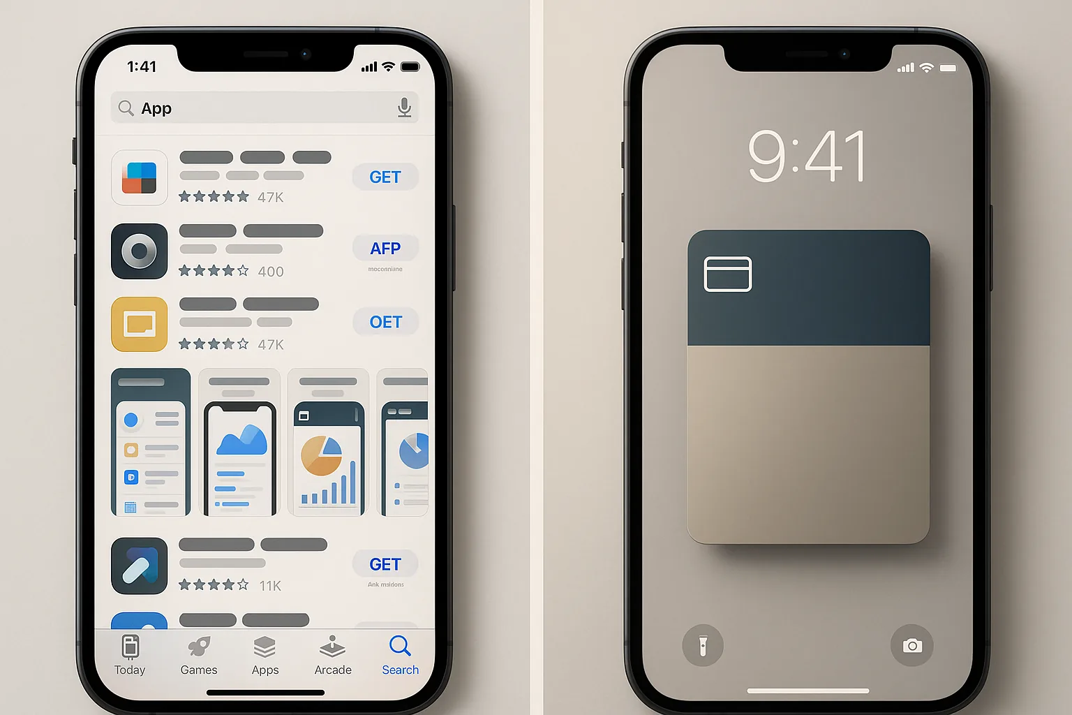 Side-by-side comparison of a cluttered loyalty app listing versus a clean wallet pass on a phone lock screen
